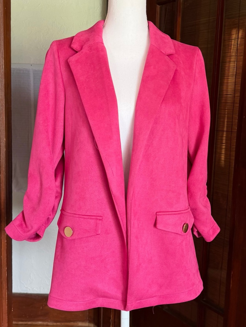 Alice Blue Hot Pink Faux Suede Blazer Gold Button Barbie Vibrant Size M